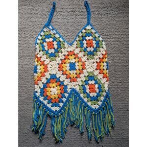 Multicolored Crochet Fringe Tank Festival Wear